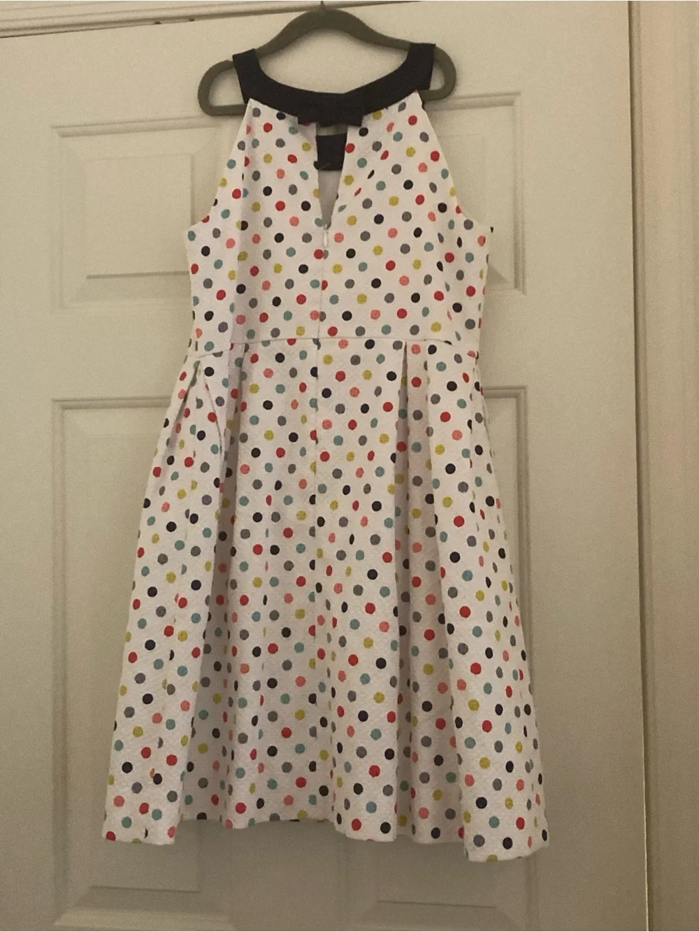 Florence Eiseman Girls White Multicolor Polka Dot Dress with Navy Trim
